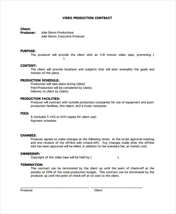videography client contract template
