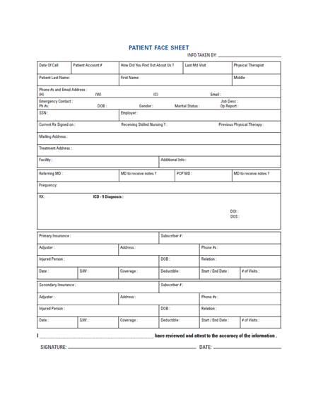 Patient Face Sheet Template Free