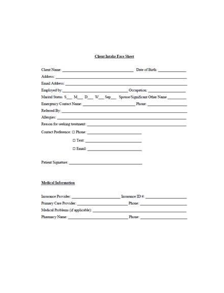 Medical Face Sheet 7 Examples Format Pdf