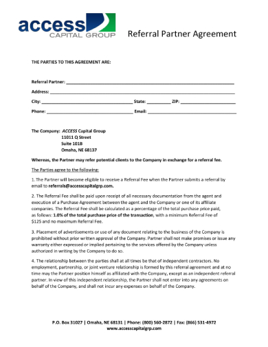 ACG Referral Agreement page