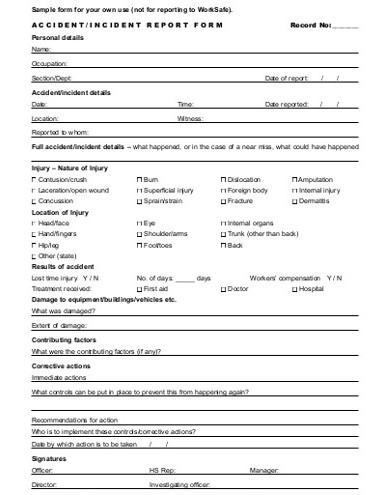 accident incident report forms