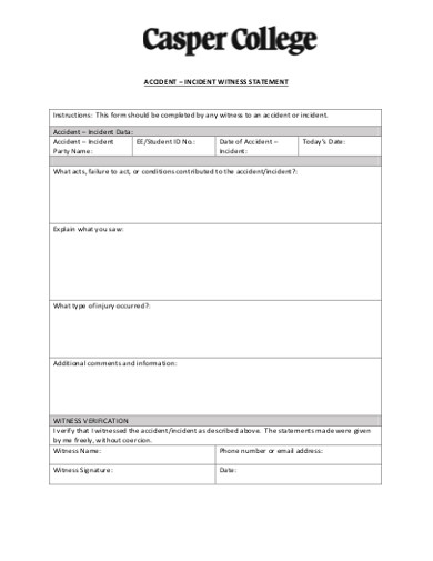 Incident Statement Form - 7+ Examples, Format, Pdf | Examples