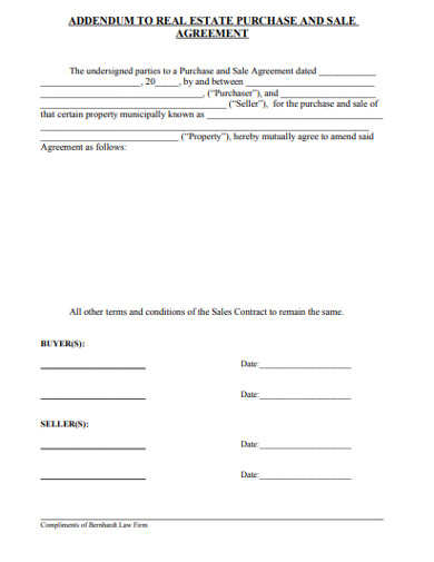 addendum to real estate purchase sale agreement