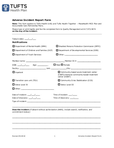 adverse incident report form