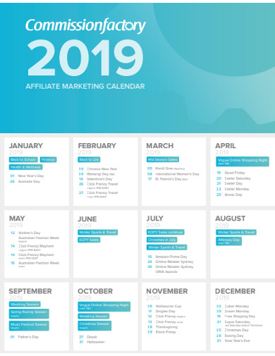 Affiliate Marketing Calendar