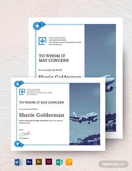 air travel fitness certificate template