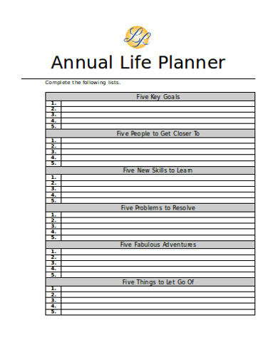 annual life planner