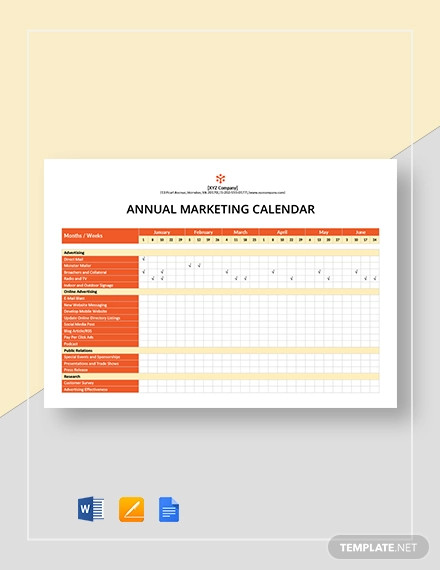 Annual Marketing Calendar Template