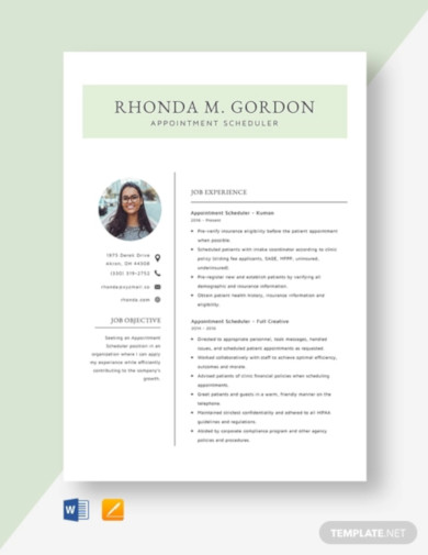appointment scheduler resume template