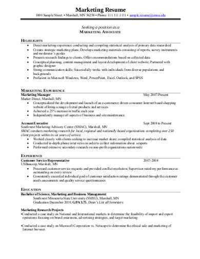 associate markerting resume