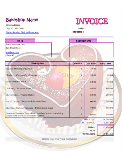 Bake Shop Invoice