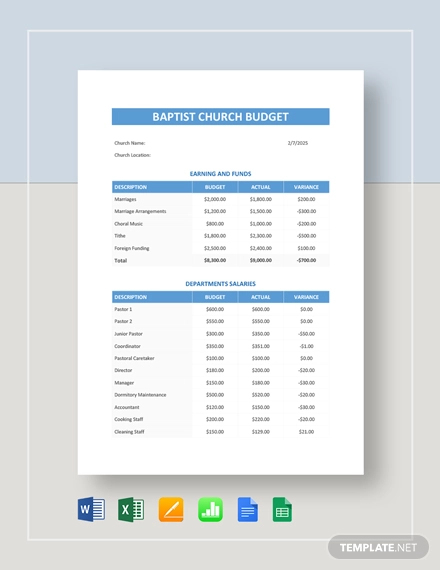 baptist church budget template