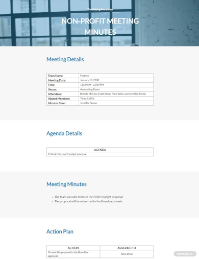 Basic Nonprofit Meeting Minutes Template