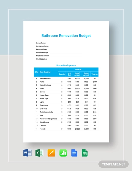 Bathroom Renovation Budget Template