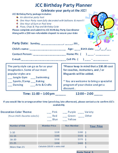 birthday party planner in pdf
