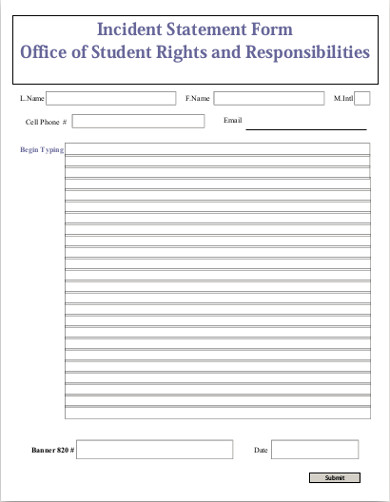 blank incident statement form