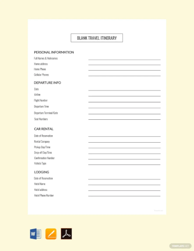 blank travel itinerary template