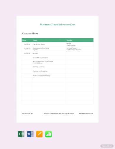 business travel itinerary document template