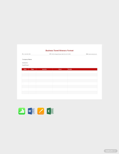 Business Travel Itinerary Format Template