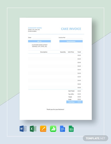 Cake Invoice Template