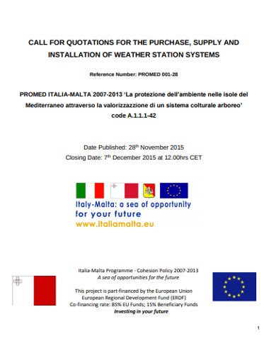 call for quotation of purchase weather station systems