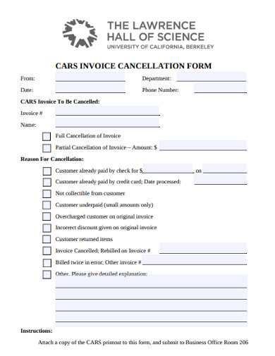 car invoice cancellation form