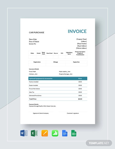 car purchase invoice template