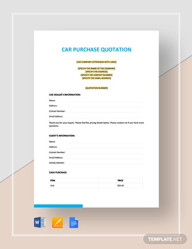 car purchase quotation template