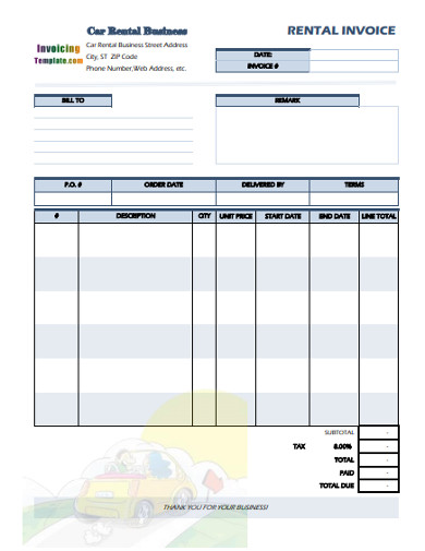 car rental invoice in pdf