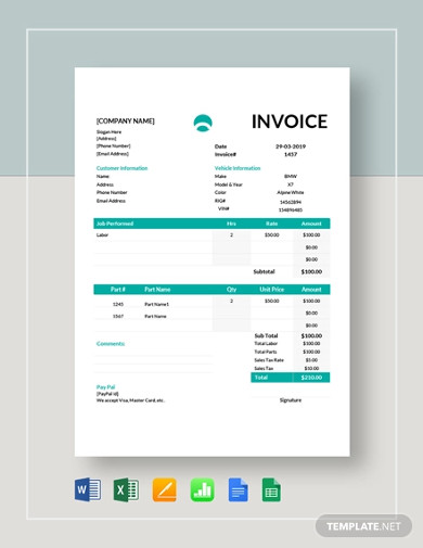 Car Repair Invoice Template