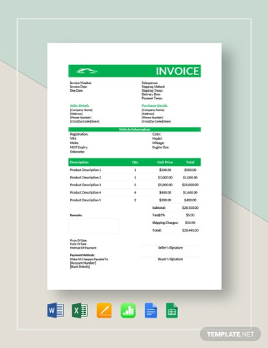 Free 13 Car Invoice Examples Templates Download Now Examples