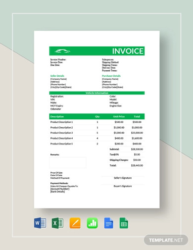 Car Sale Invoice Template