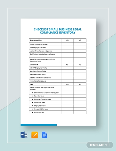 Checklist Small Business Legal Compliance Inventory