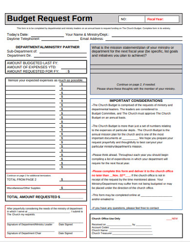 church budget request form example 