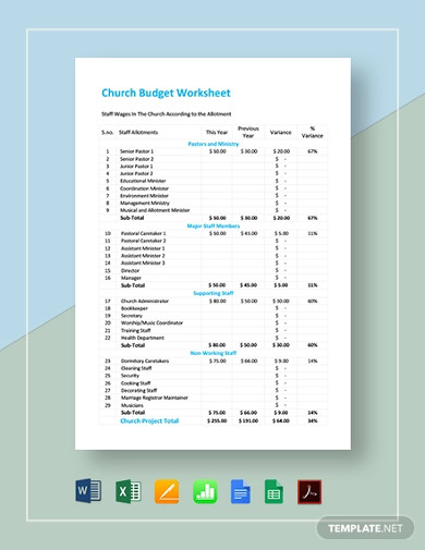 church budget worksheet template