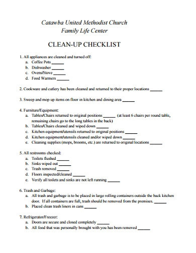 Church Clean up Checklist