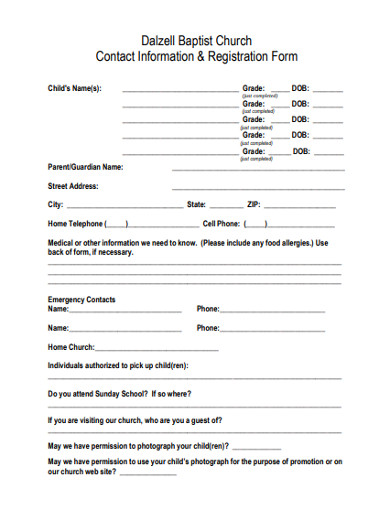 Church Contact Information Registration Form