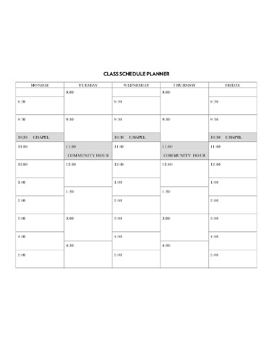 class schedule planner sample