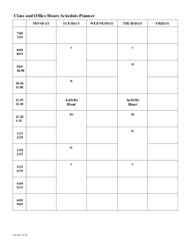 class and office schedule planner