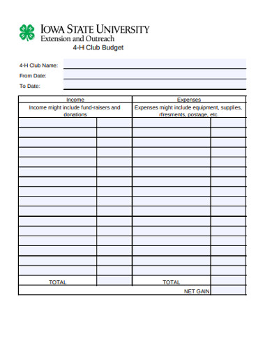 club budget example
