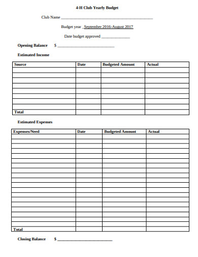 Club Budget - 12+ Examples, Format, Pdf | Examples