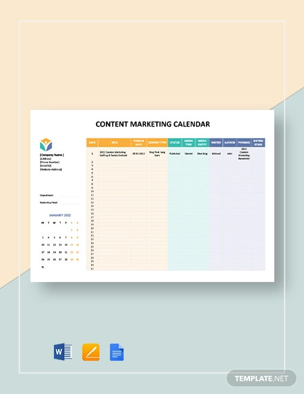 Content Marketing Calendar Template