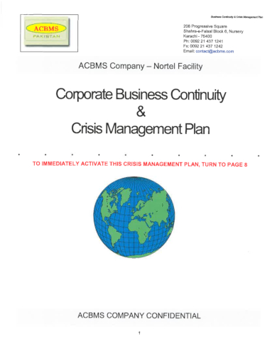 corporate business continuity and crisis management plan