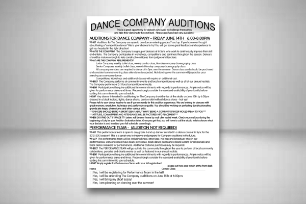 dance company audition flyer