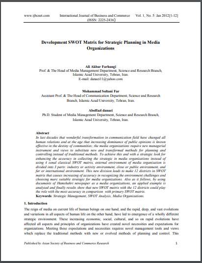 development swot matrix for strategic planning in media organizations