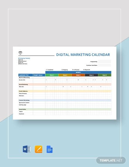 Digital Marketing Calendar Template