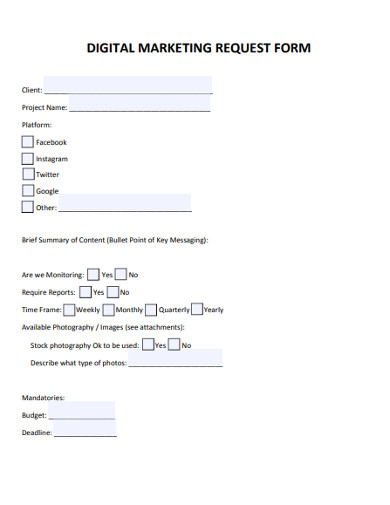 Digital Marketing Request Form