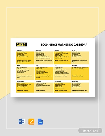 Ecommerce Marketing Calendar Template