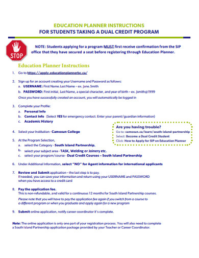 education planner instructions