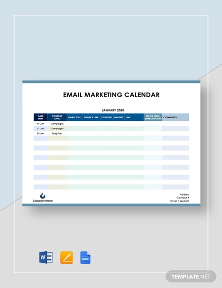 Email Marketing Calendar Template